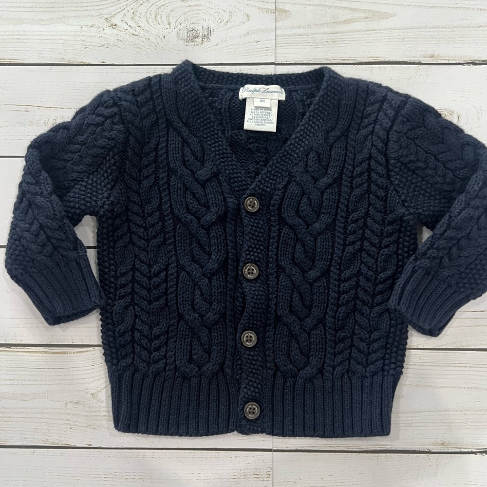 Ralph Lauren Cable-Knit Cotton V-Neck Cardigan 100% Cotton Sz 6M